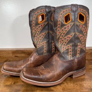 Nocona Cowboy Boots Men’s Size 9 Hero Collection NB5501 Brown Orange Pull-On EUC